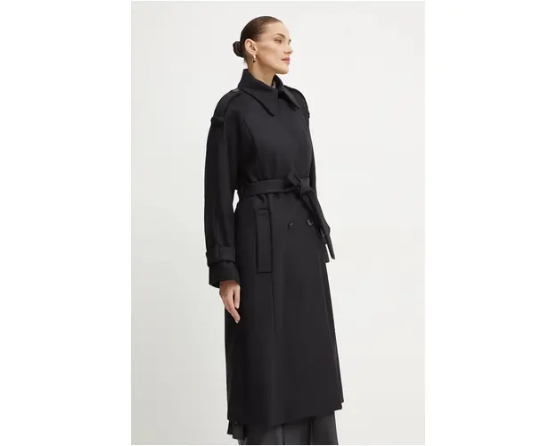 Ivy Oak palton de lana culoarea negru, de tranzitie, oversize, IO111137