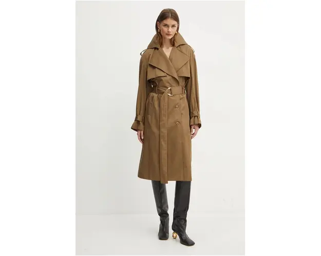 Bardot trenci HALLE femei, culoarea verde, de tranzitie, cu doua randuri de nasturi, 59399JB