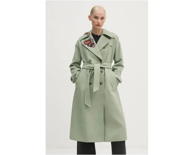 Aeronautica Militare palton din lana culoarea verde, de tranzitie, oversize, AB2971DCT3403