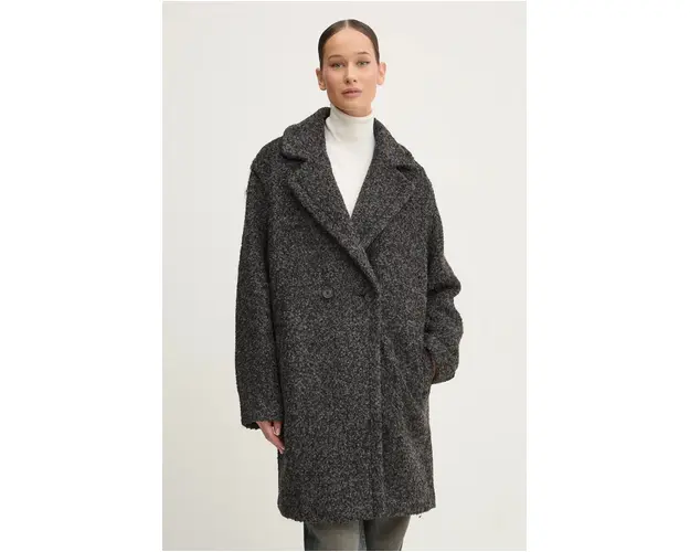 Desigual palton din lana AMBERES culoarea gri, de tranzitie, oversize, 24WWEW50