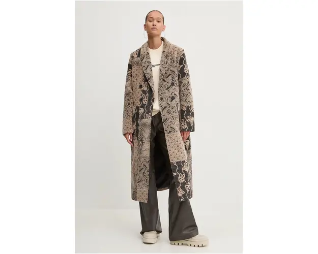 Desigual palton NIZA femei, culoarea bej, de tranzitie, 24WWEW60