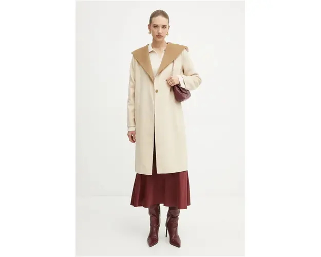 MICHAEL Michael Kors palton din lana pe doua fete culoarea maro, de tranzitie, 77B6510M22