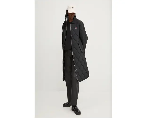 Tommy Jeans geaca femei, culoarea negru, de tranzitie, DW0DW18840