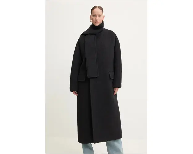 MSGM palton de lana culoarea negru, de tranzitie, oversize, 3742MDC04.247503