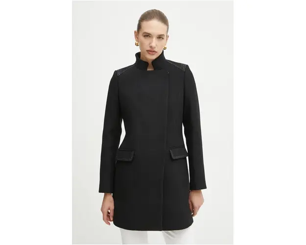 Morgan palton de lana GOUMI culoarea negru, de tranzitie, cu doua randuri de nasturi, GOUMI