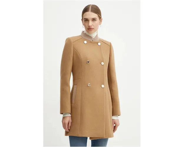 Morgan palton de lana GSUZI culoarea maro, de tranzitie, cu doua randuri de nasturi, GSUZI