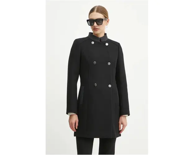 Morgan palton de lana GSUZI culoarea negru, de tranzitie, cu doua randuri de nasturi, GSUZI