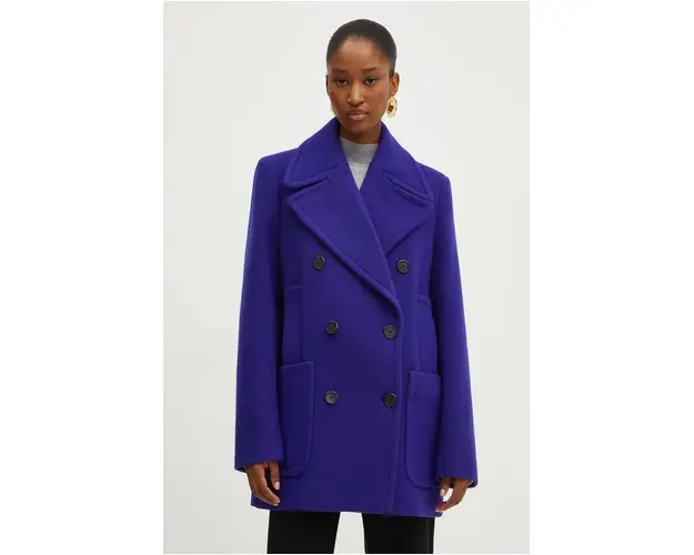 Karl Lagerfeld palton de lana culoarea violet, de tranzitie, cu doua randuri de nasturi, 246W1508