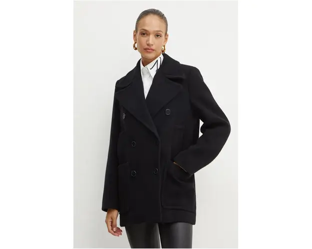 Karl Lagerfeld palton de lana culoarea negru, de tranzitie, cu doua randuri de nasturi, 246W1508