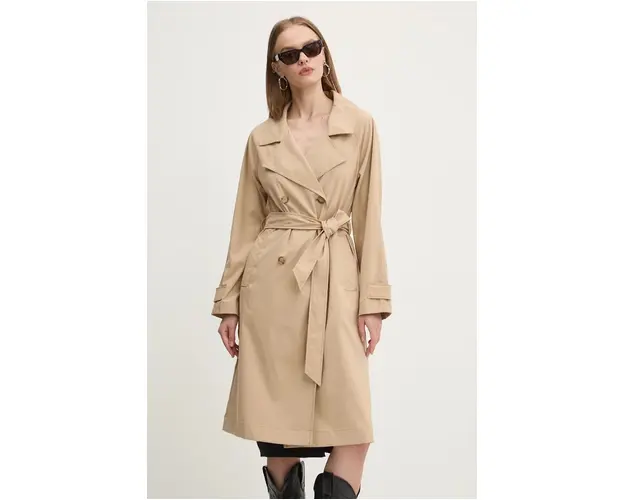 Hollister Co. trenci femei, culoarea bej, de tranzitie, cu doua randuri de nasturi, KI344-4070