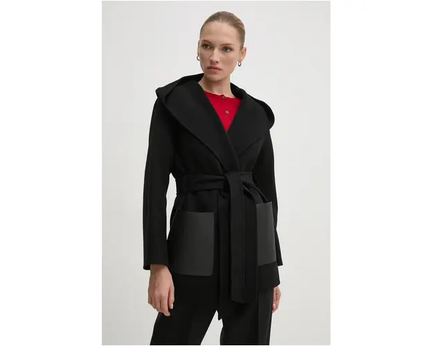 MACKAGE palton de lana culoarea negru, de tranzitie, oversize, AZRA