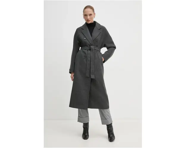 OUI palton din lana culoarea gri, de tranzitie, oversize, 89833