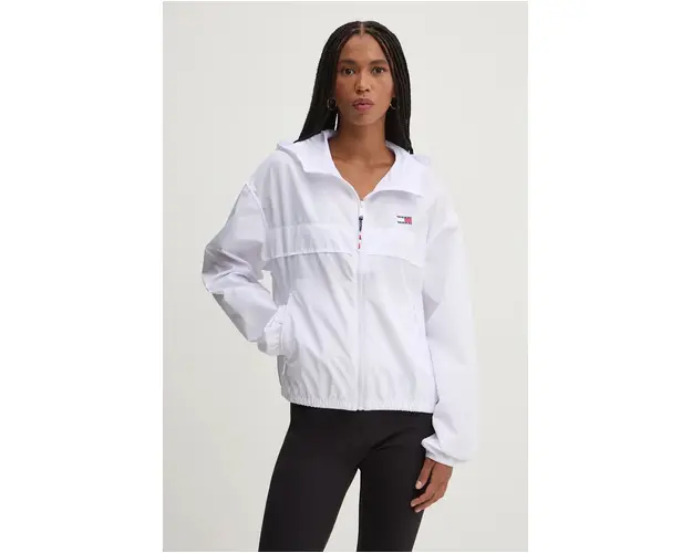 Tommy Jeans windbreaker culoarea alb, de tranzitie, DW0DW19302
