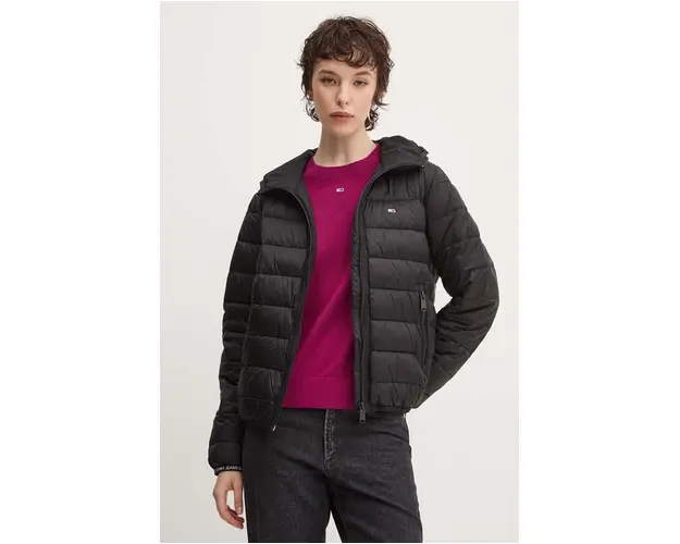 Tommy Jeans geaca femei, culoarea negru, de tranzitie, DW0DW18308