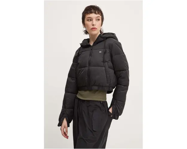 Tommy Jeans geaca femei, culoarea negru, de iarna, DW0DW18313