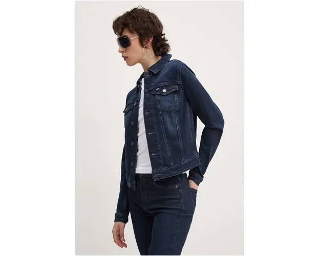 Tommy Jeans geaca jeans femei, culoarea albastru marin, de tranzitie, DW0DW18554