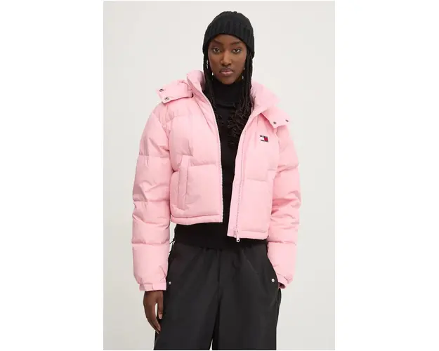 Tommy Jeans geaca de puf femei, culoarea roz, de iarna, DW0DW18609