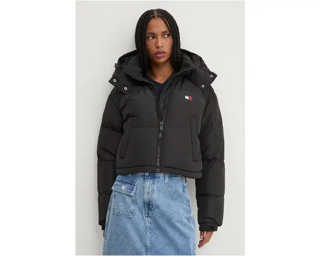 Tommy Jeans geaca de puf femei, culoarea negru, de iarna, DW0DW18609