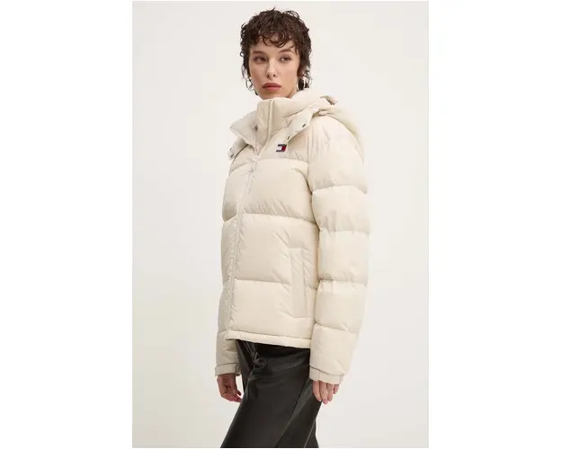 Tommy Jeans geaca de puf femei, culoarea bej, de iarna, oversize, DW0DW18610