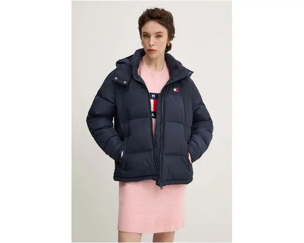 Tommy Jeans geaca de puf femei, culoarea albastru marin, de iarna, oversize, DW0DW18610