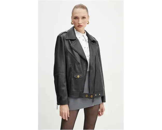 Elisabetta Franchi geaca ramones de piele femei, culoarea negru, de tranzitie, GD42Z46E2