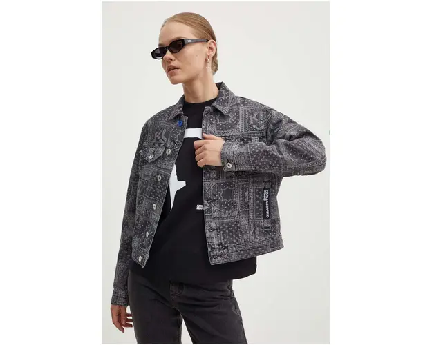 Karl Lagerfeld Jeans geaca jeans femei, culoarea negru, de tranzitie, 245J1402