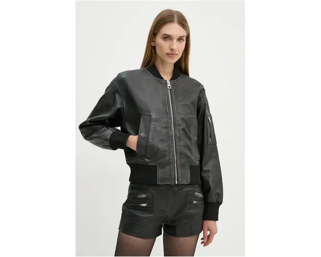 Marc O'Polo geaca de piele femei, culoarea negru, de tranzitie, oversize, 409701873035