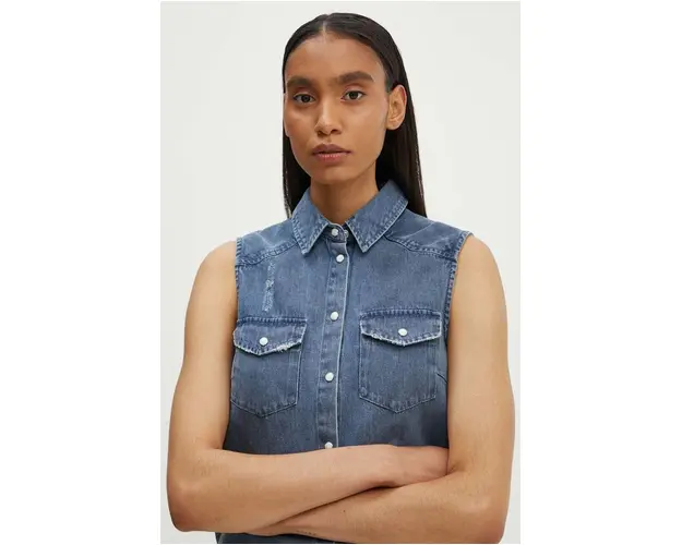 The Kooples vesta jeans femei, cu guler clasic, slim, FCCD29000J