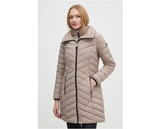 Dkny geaca femei, culoarea maro, de tranzitie, DLEMPN46