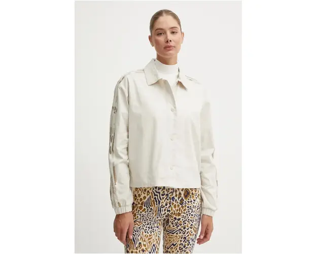 adidas geaca Camo femei, culoarea bej, de tranzitie, IY1690