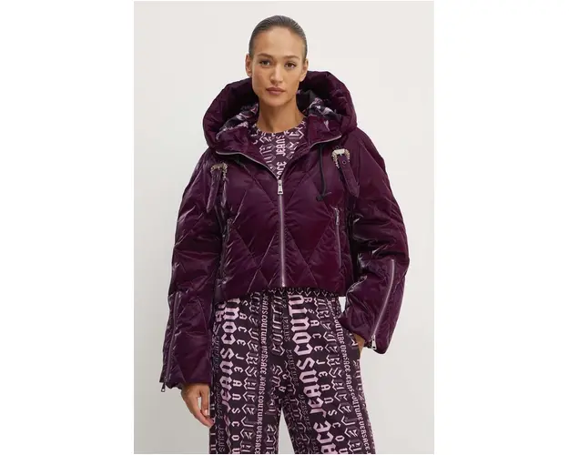 Versace Jeans Couture geaca de puf femei, culoarea bordo, de iarna, oversize, 77HAUD14 CQ05D