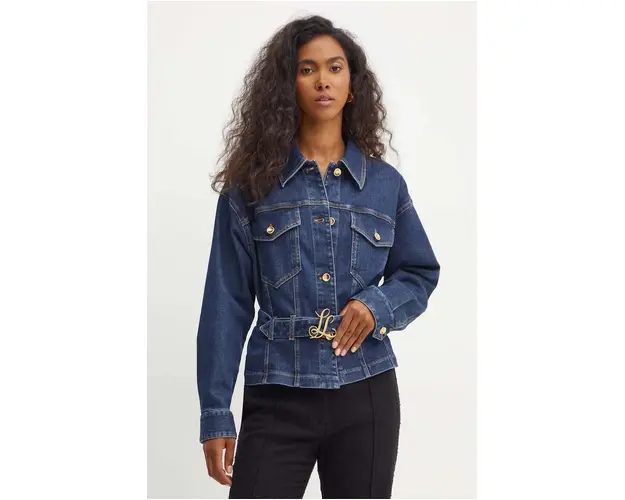 Luisa Spagnoli geaca din denim SCERIFFO femei, culoarea albastru marin, de tranzitie, oversize, 541262