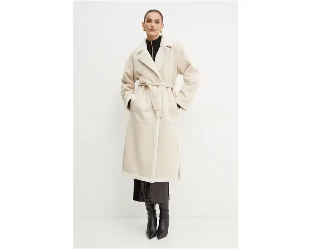 Luisa Spagnoli palton SESTANTE femei, culoarea bej, de tranzitie, oversize, 541499
