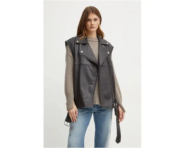 Weekend Max Mara vesta din piele femei, culoarea negru, de tranzitie, 2425446012600