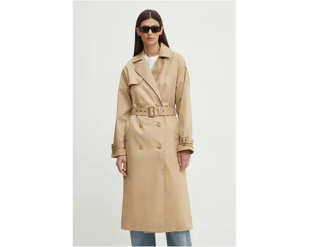 Levi's palton jeans femei, culoarea bej, de tranzitie, cu doua randuri de nasturi, A8976