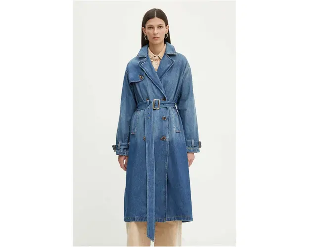 Levi's palton jeans femei, culoarea albastru marin, de tranzitie, cu doua randuri de nasturi, A8976