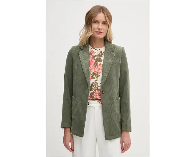 United Colors of Benetton jacheta de catifea culoarea verde, un singur rand de nasturi, neted, 2Q5GDW02G