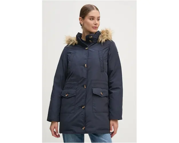 Pepe Jeans geaca de puf CLEMENTINE femei, culoarea albastru marin, de iarna, PL402435