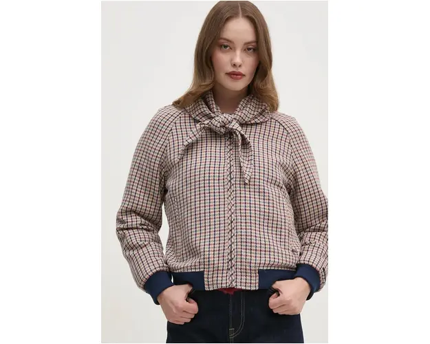 Pepe Jeans geaca din amestec de lana BRIDGET culoarea bej, de tranzitie, oversize, PL402466