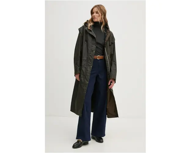 Barbour geaca X Alexa Liam Wax Jacket femei, culoarea verde, de tranzitie, LWX1440