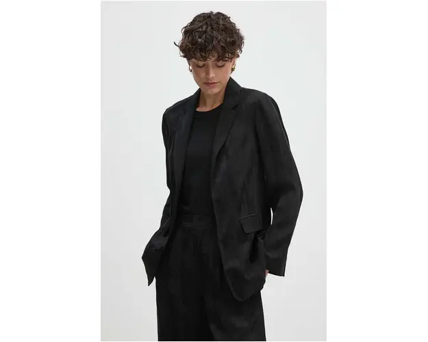 Sisley blazer din amestec de in culoarea negru, desfacut, neted, 23MELW02A