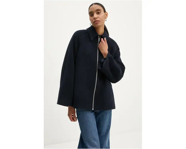 Samsoe Samsoe geaca de lana ALMA culoarea albastru marin, de tranzitie, oversize, F23300184