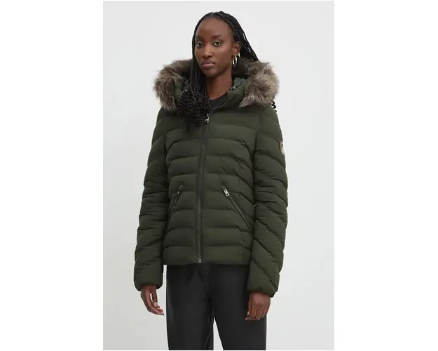 Superdry geaca femei, culoarea verde, de iarna, W5011754A-1KM
