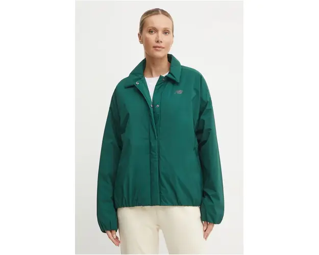 New Balance geaca femei, culoarea verde, de tranzitie, oversize, WJ43506NWG