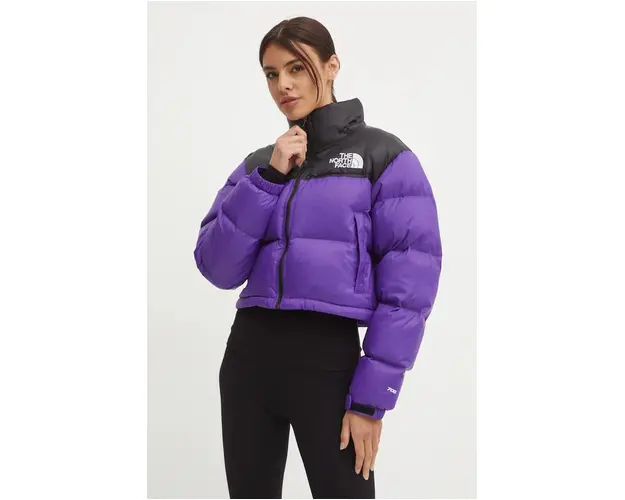 The North Face geaca de puf Nuptse Short Jacket femei, culoarea violet, de iarna, oversize, NF0A5GGES961