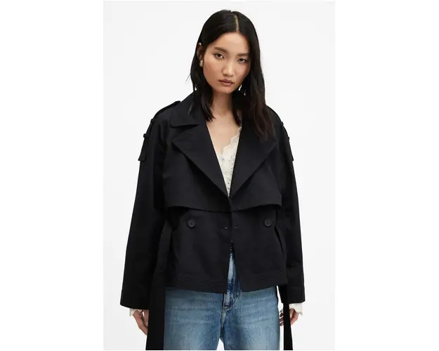 AllSaints geaca BECKETTE TRENCH femei, culoarea negru, de tranzitie, W036OA