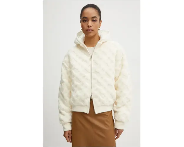 BOSS geaca de lana culoarea bej, de tranzitie, oversize, 50523742