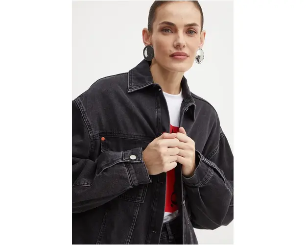 MAX&Co. geaca jeans femei, culoarea negru, de tranzitie, oversize, 2426086033200
