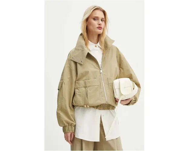 AERON geaca femei, culoarea bej, de tranzitie, oversize, PFJK119518