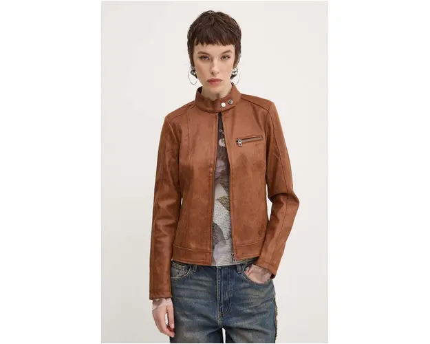 Desigual geaca MÚNICH femei, culoarea maro, de tranzitie, 24WWEW36